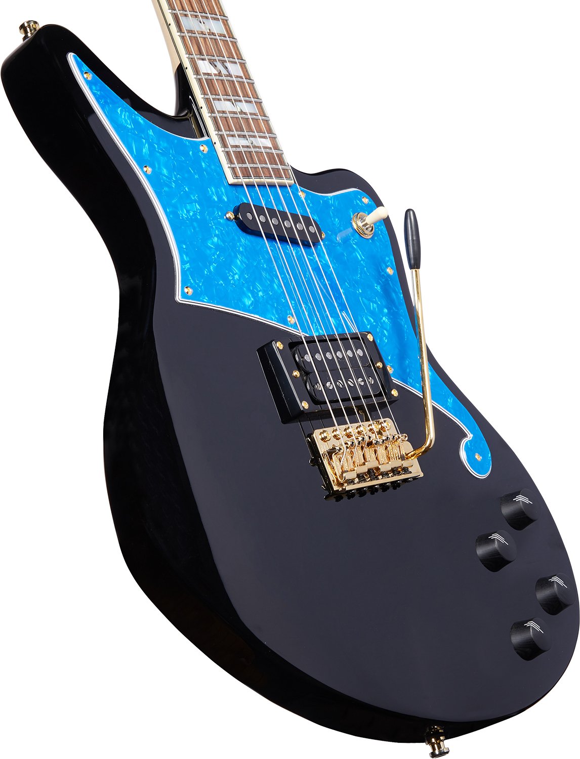 Deluxe Bedford Black with Blue Pearl Pickguard and Tremolo bodyup